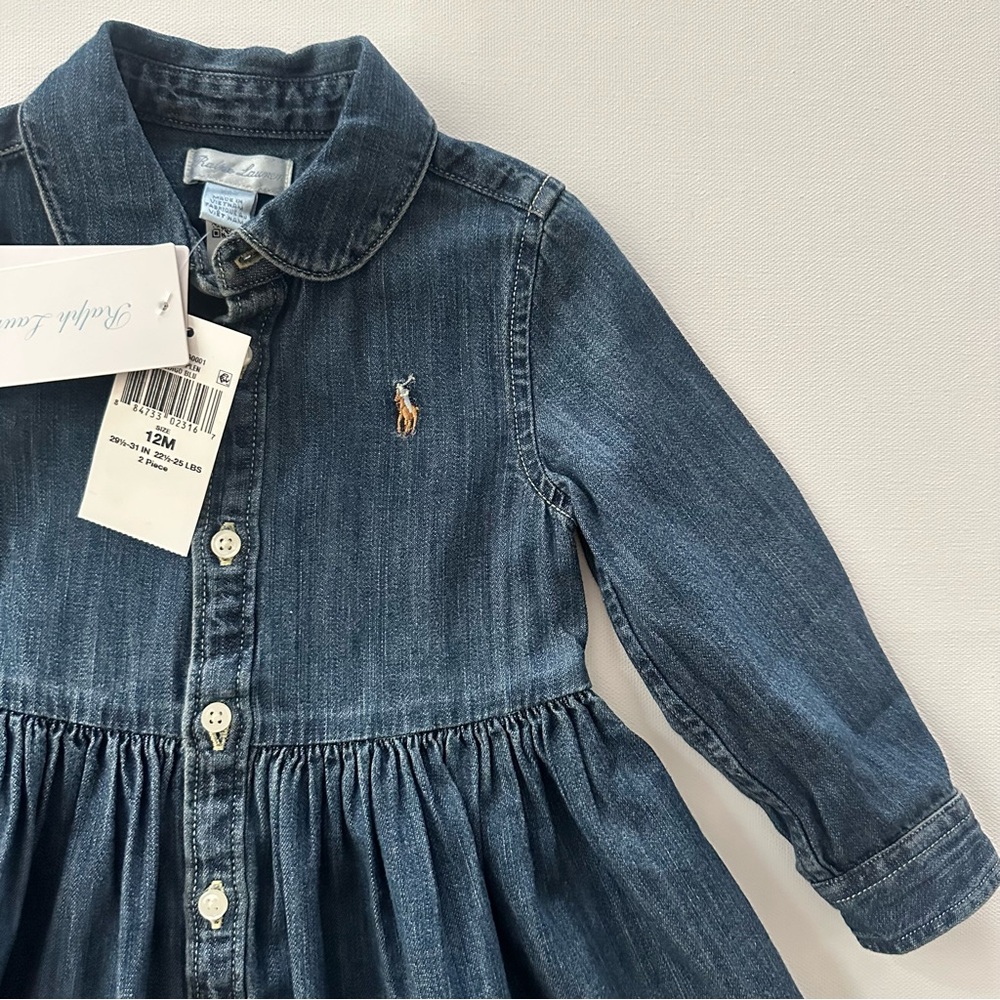 Ralph Lauren 12 Months Baby Girl Denim Long Sleeve Dress NWT - Picture 2 of 4